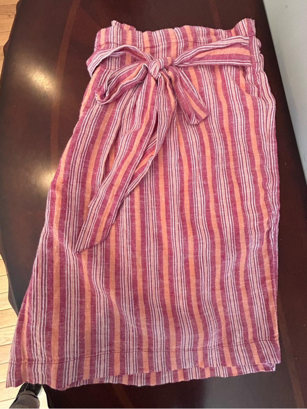 Falls Creek Pink and White Striped Tie-Waist Shorts with Elastic Back